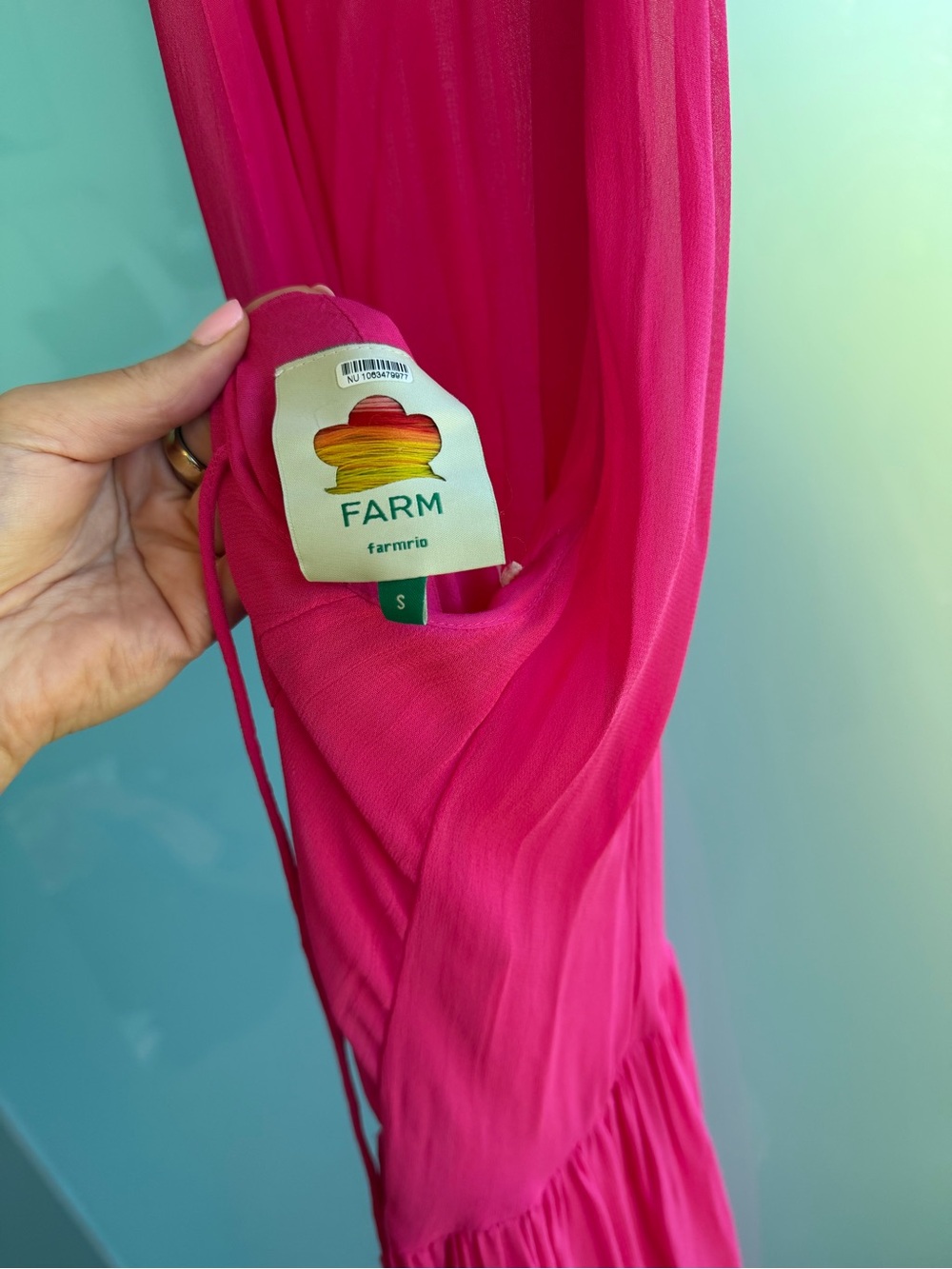 Farm Rio High Neck Red Flower Pink Maxi Summer Dress - Picture 4 of 5